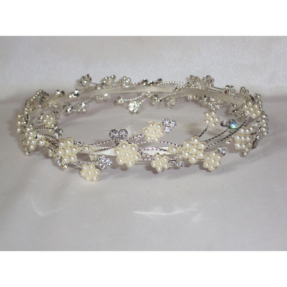 pearl rhinestone headband tiara crown, bridal prom princess party birthday tiara